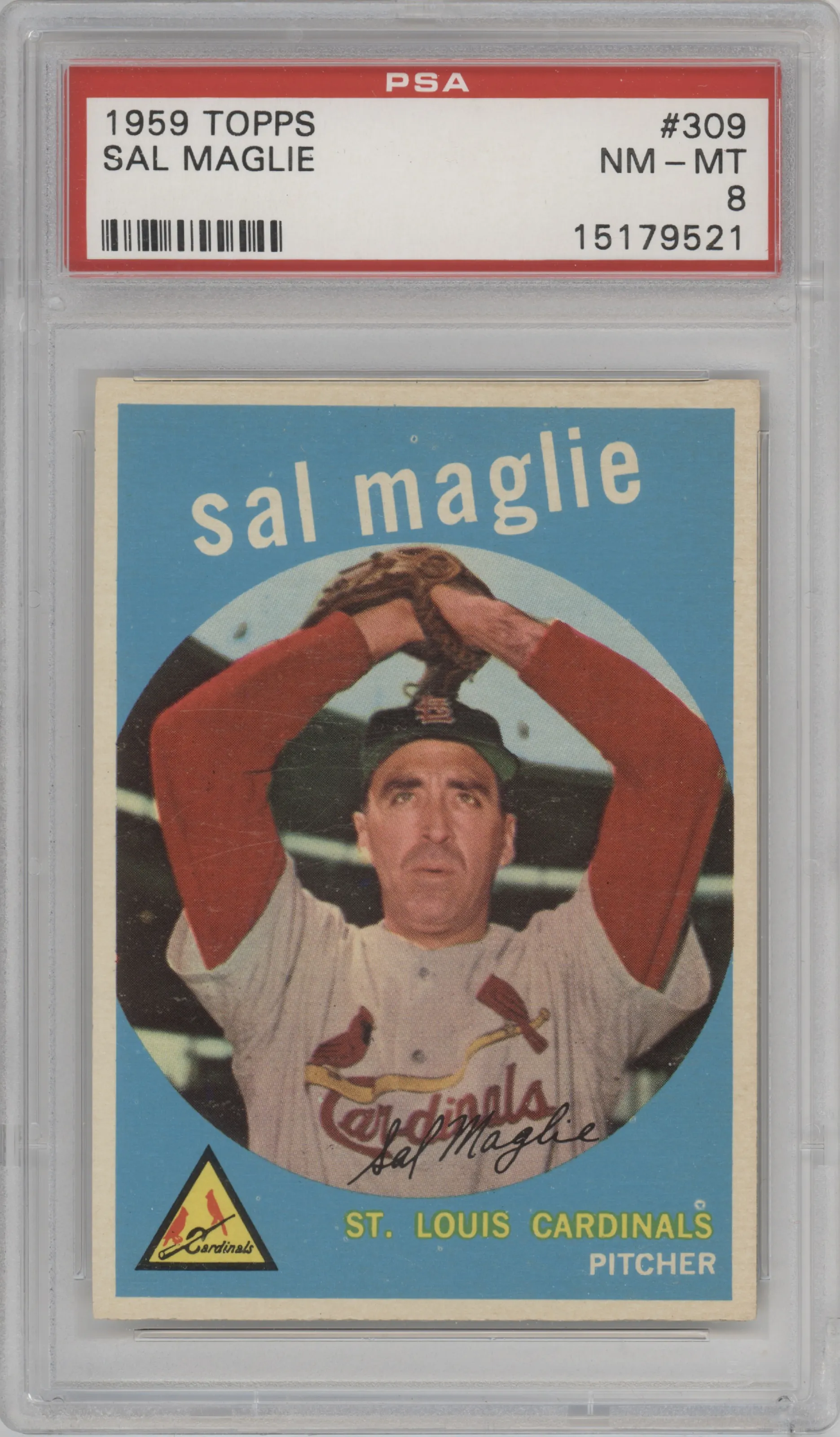 Sal Maglie from the 1959 Topps set graded by PSA and given an overall grade of 8.