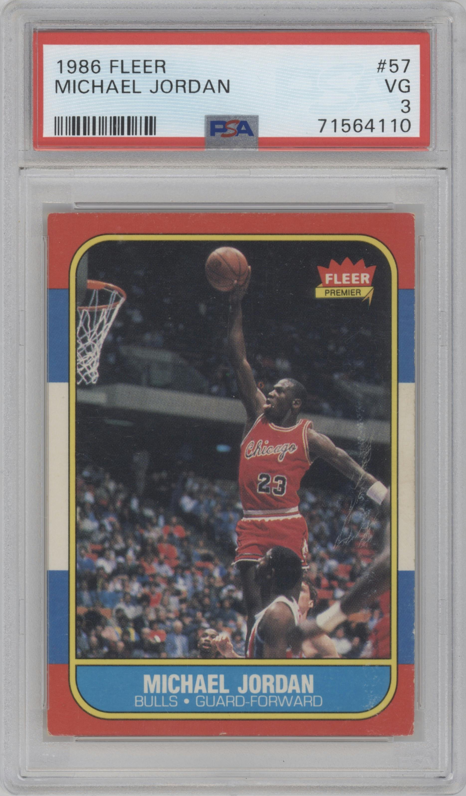 Michael Jordan from the 1986-87 Fleer set graded by PSA and given an overall grade of 3.