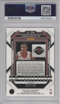 Jabari Smith Jr. from the 2022-23 Panini Prizm  set featuring a Blue Prizm parallel graded by PSA and given an overall grade of 10.