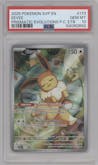 Eevee from the 2025 Pokemon SV set featuring a Prismatic Evolutions Elite Trainer Box parallel graded by PSA and given an overall grade of 10.