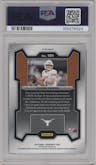 Quinn Ewers from the 2024 Panini Prizm Draft Picks set featuring a Ruby Wave parallel graded by PSA and given an overall grade of 10.