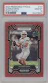 Quinn Ewers from the 2024 Panini Prizm Draft Picks set featuring a Ruby Wave parallel graded by PSA and given an overall grade of 10.