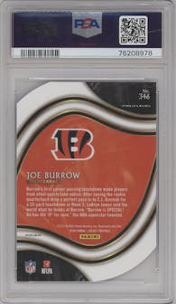 Joe Burrow from the 2020 Panini Select set featuring a Die-Cut Purple parallel graded by PSA and given an overall grade of 10.