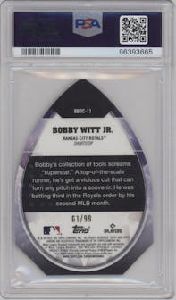 Bobby Witt Jr. from the 2022 Topps Chrome Ben Baller set featuring a Green Refractor  parallel graded by PSA and given an overall grade of 10.