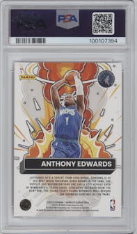 Anthony Edwards from the 2022-23 Panini Donruss set featuring a Holo Laser Pink parallel graded by PSA and given an overall grade of 8.
