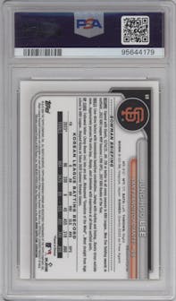Jung-Hoo Lee from the 2024 Bowman Mega Box set featuring a Yellow Refractor parallel graded by PSA and given an overall grade of 10.
