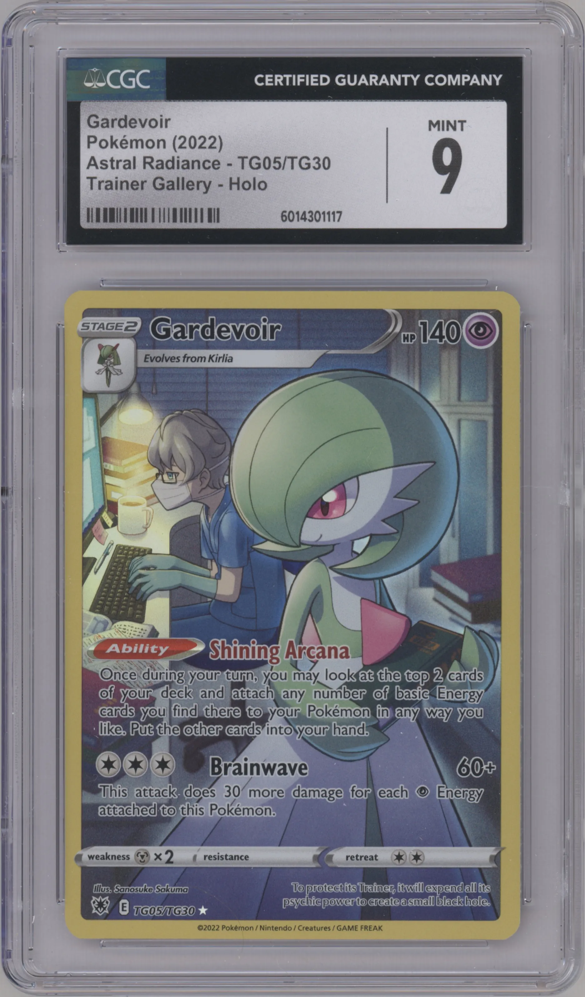 Gardevoir from the 2022 Pokemon SWSH set graded by CSG and given an overall grade of 9.