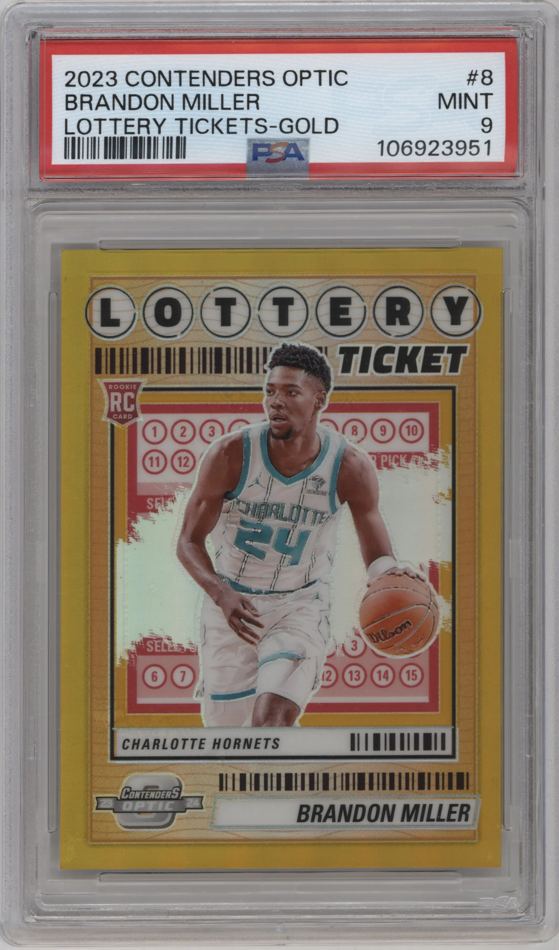 2023 Panini Contenders Optic Lottery Tkt. Brandon Miller Gold PSA 9