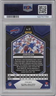 Josh Allen from the 2024 Panini Mosaic set featuring a Genesis parallel graded by PSA and given an overall grade of 10.