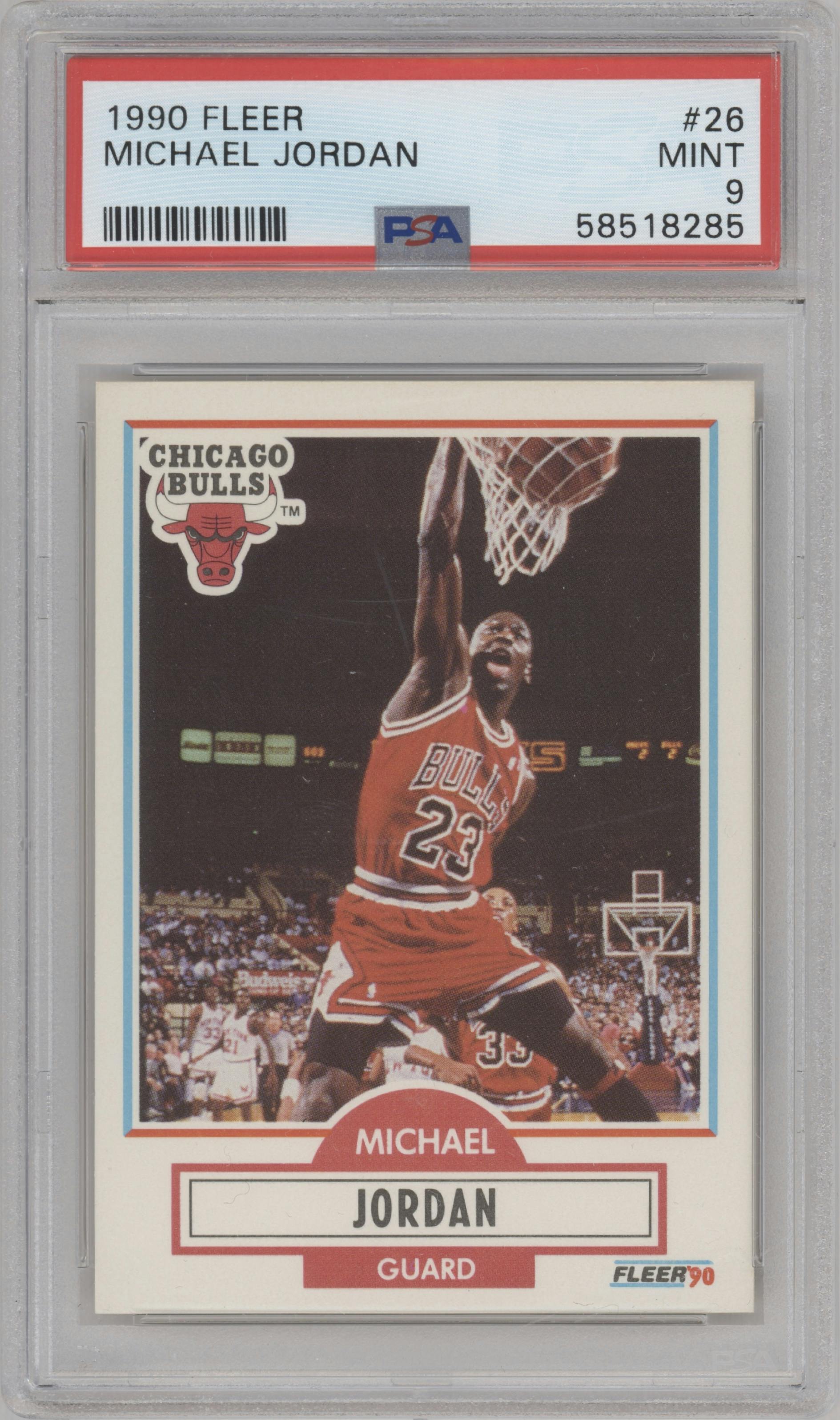 Michael Jordan from the 1990-91 Fleer set graded by PSA and given an overall grade of 9.