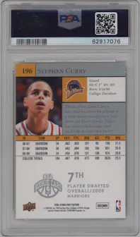 Stephen Curry from the 2009-10 Upper Deck First Edition set graded by PSA and given an overall grade of 10.