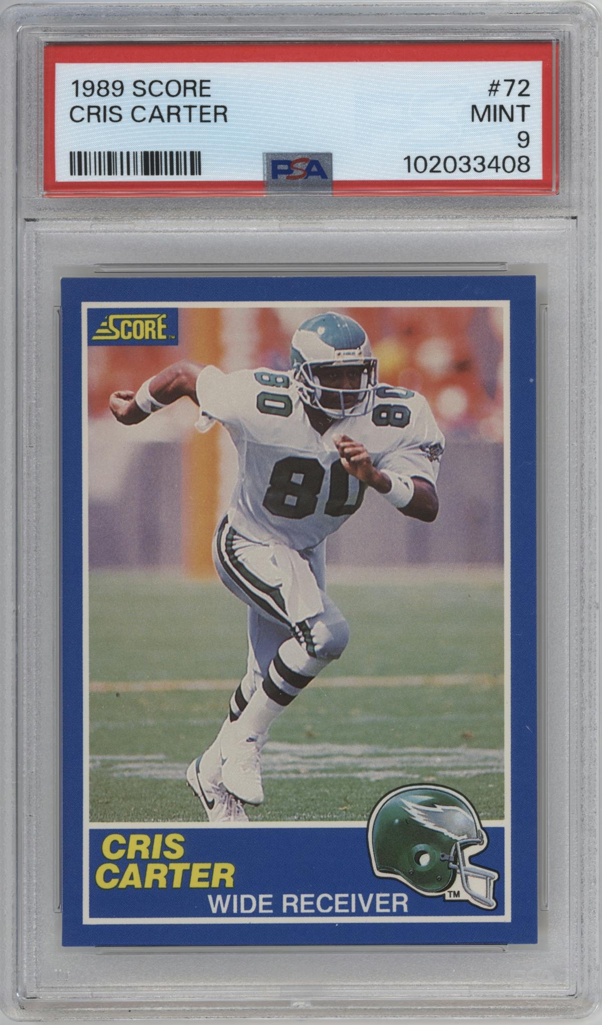 Cris Carter from the 1989 Score set graded by PSA and given an overall grade of 9.