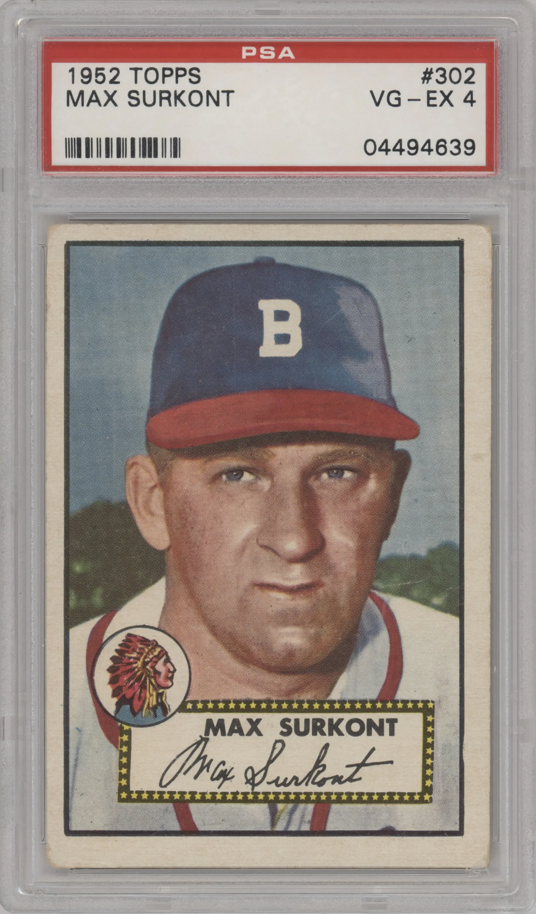 Max Surkont from the 1952 Topps set graded by PSA and given an overall grade of 4.