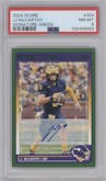 J.J. McCarthy from the 2024 Panini Score set featuring a Green parallel graded by PSA and given an overall grade of 8.