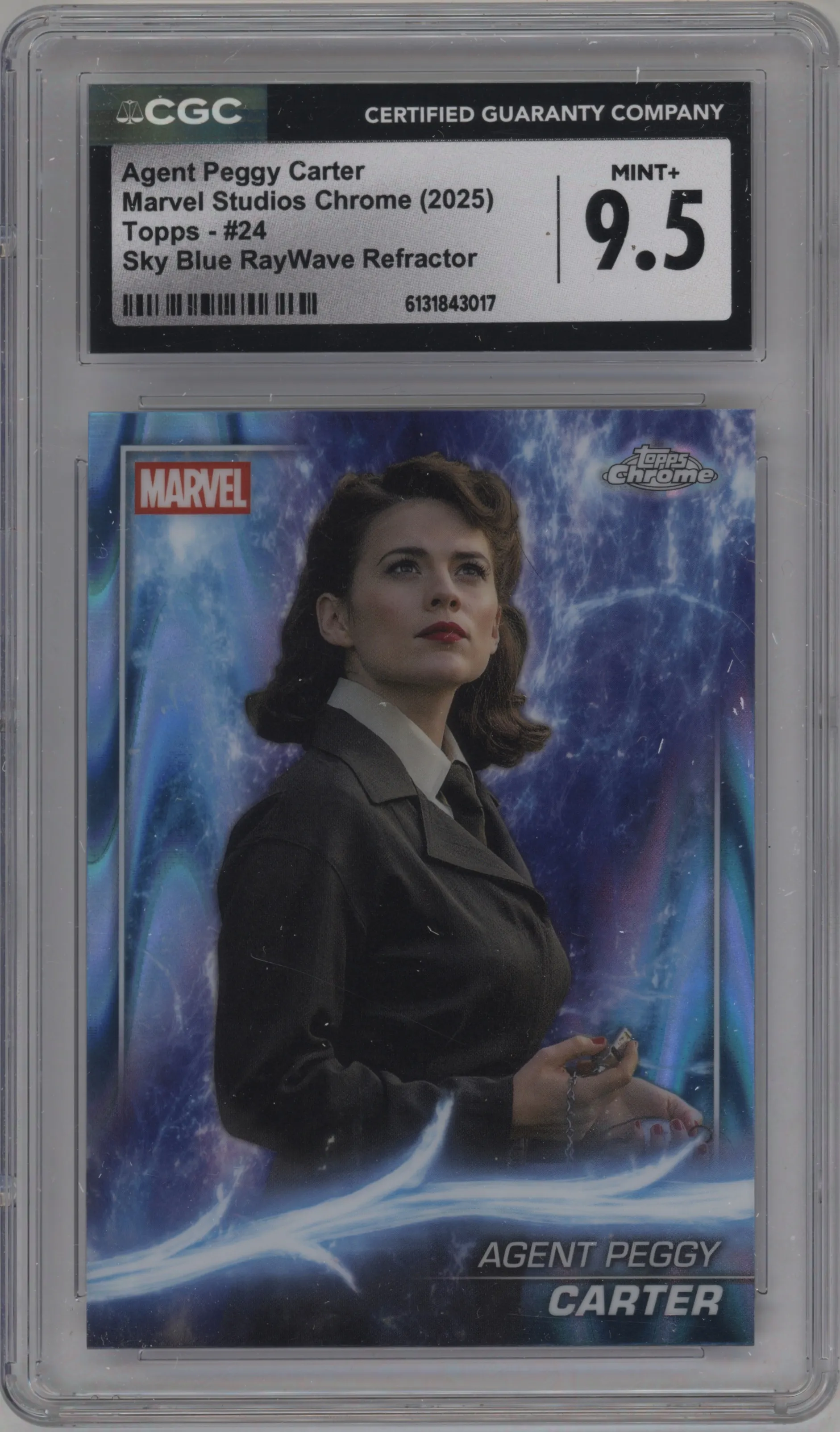 2025 Topps Chrome Marvel Studios Agent Peggy Carter Sky Blue RayWave Refractor #24 CGC 9.5