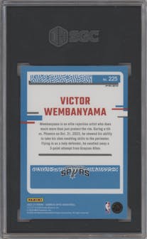 Victor Wembanyama from the 2023-24 Donruss Optic set featuring a Holo parallel graded by SGC and given an overall grade of 10.