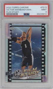 Victor Wembanyama from the 2023-24 Topps Chrome set graded by PSA and given an overall grade of 9.