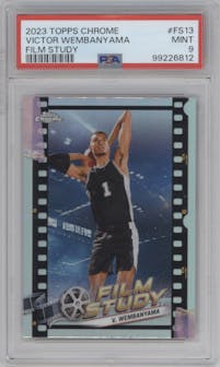 Victor Wembanyama from the 2023-24 Topps Chrome set graded by PSA and given an overall grade of 9.