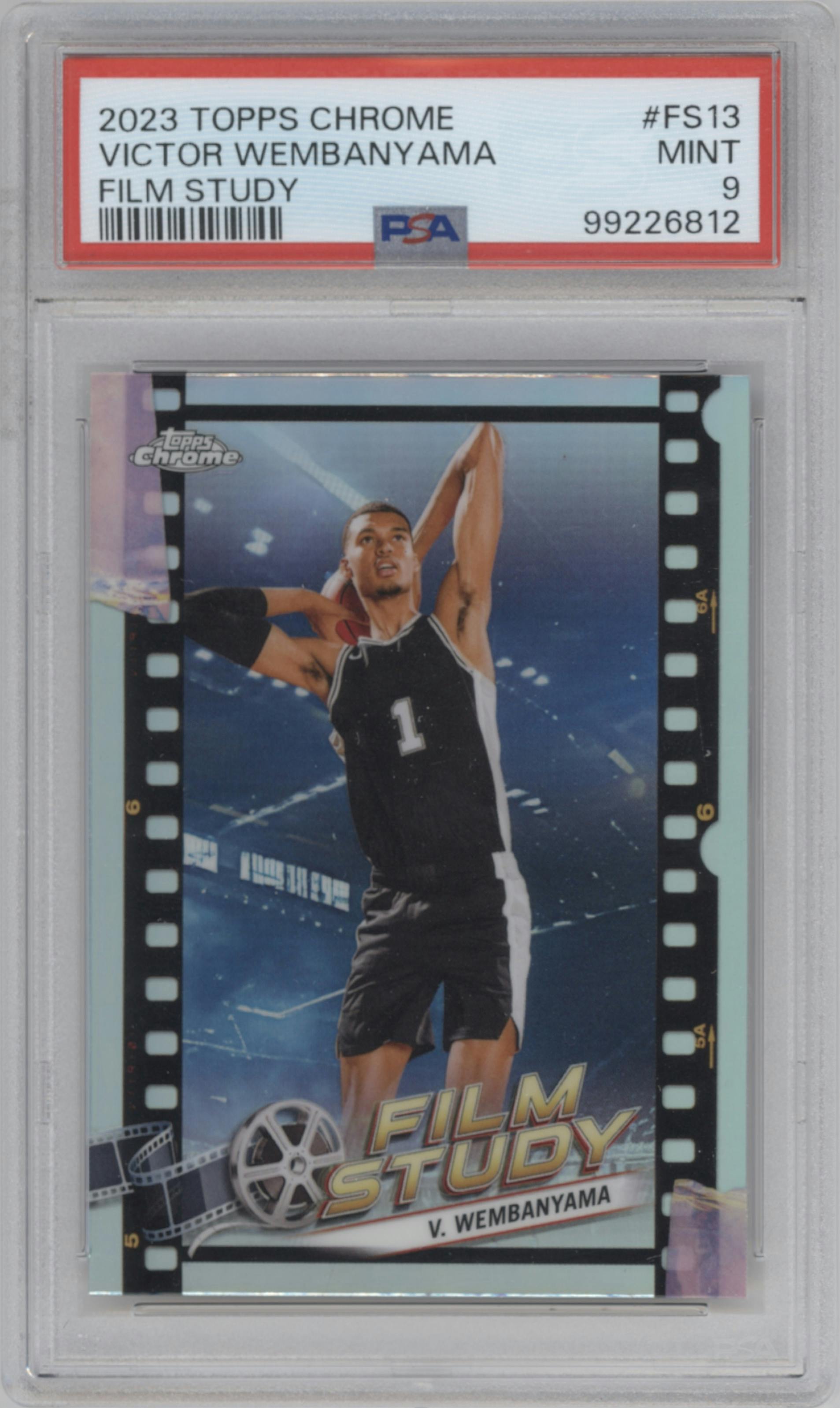 Victor Wembanyama from the 2023-24 Topps Chrome set graded by PSA and given an overall grade of 9.
