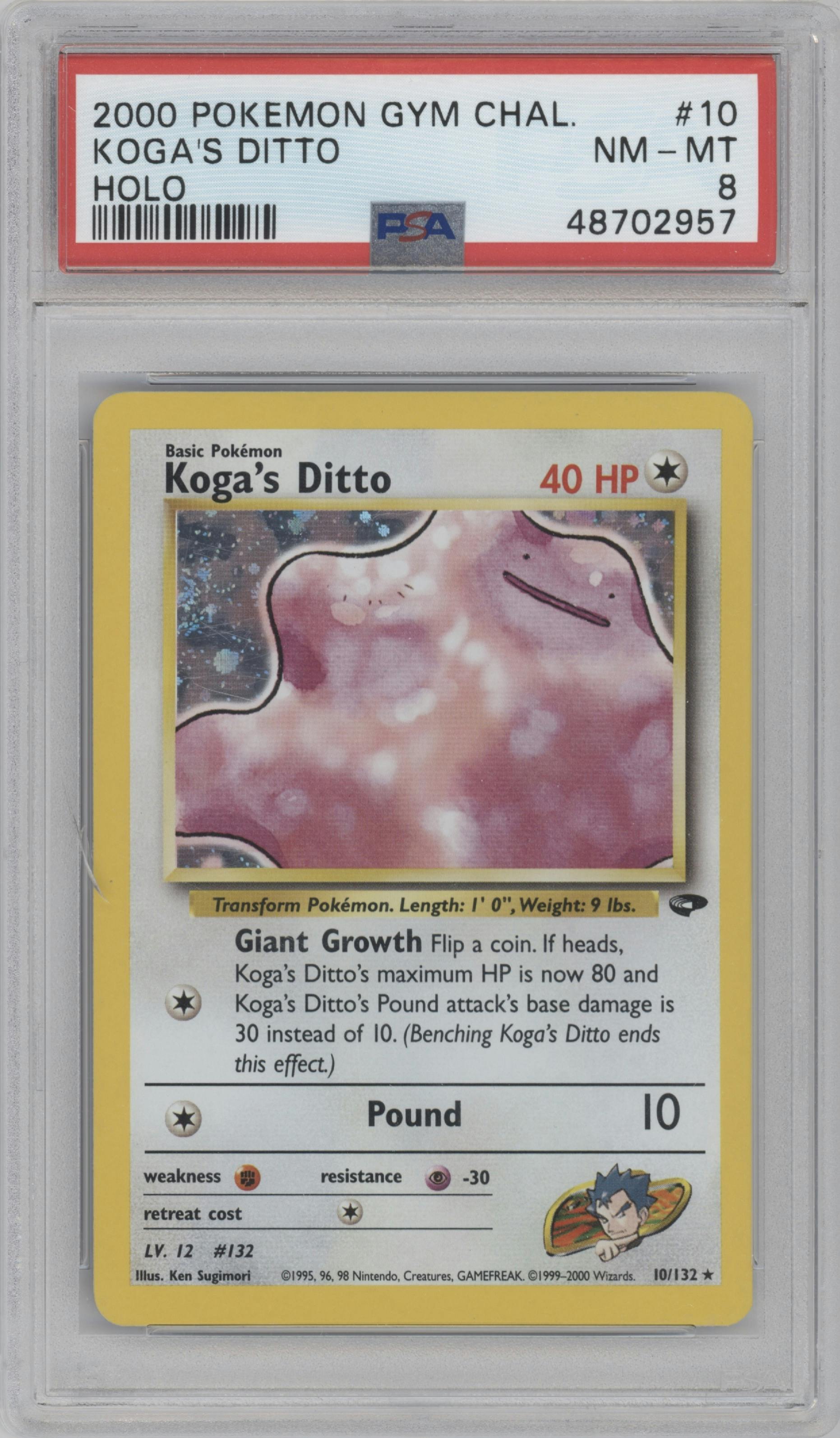 Koga's Ditto from the 2000 Pokemon GH set graded by PSA and given an overall grade of 8.