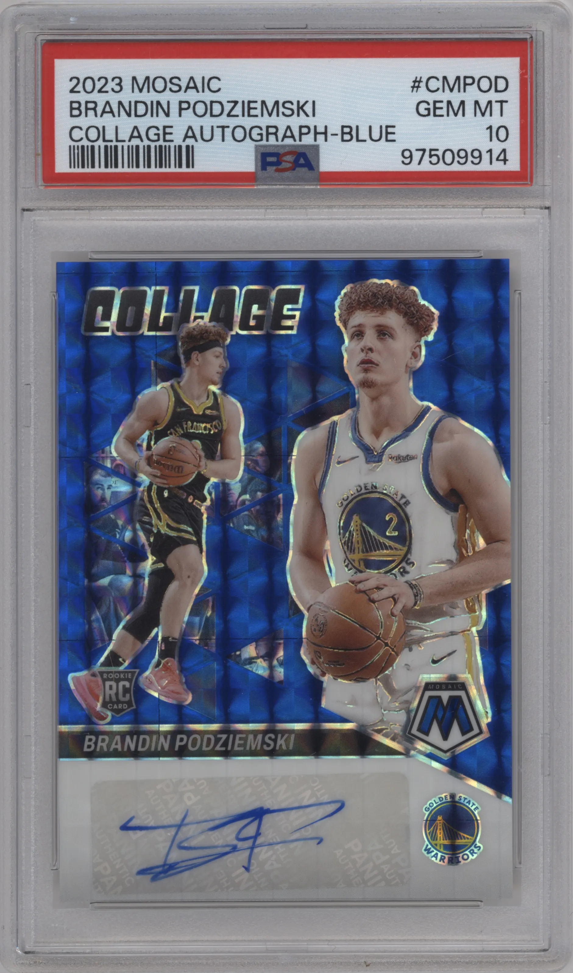 2023 Panini Mosaic Collage Auto Brandin Podziemski Blue #CM-POD PSA 10