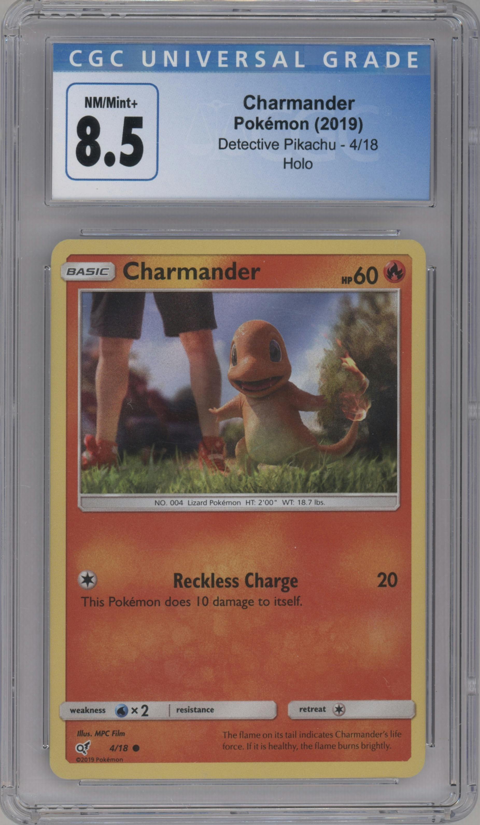 Charmander from the 2019 Pokemon S&M  set graded by CSG and given an overall grade of 8.5.