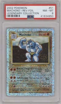 Machoke from the 2002 Pokemon  set graded by PSA and given an overall grade of 8.