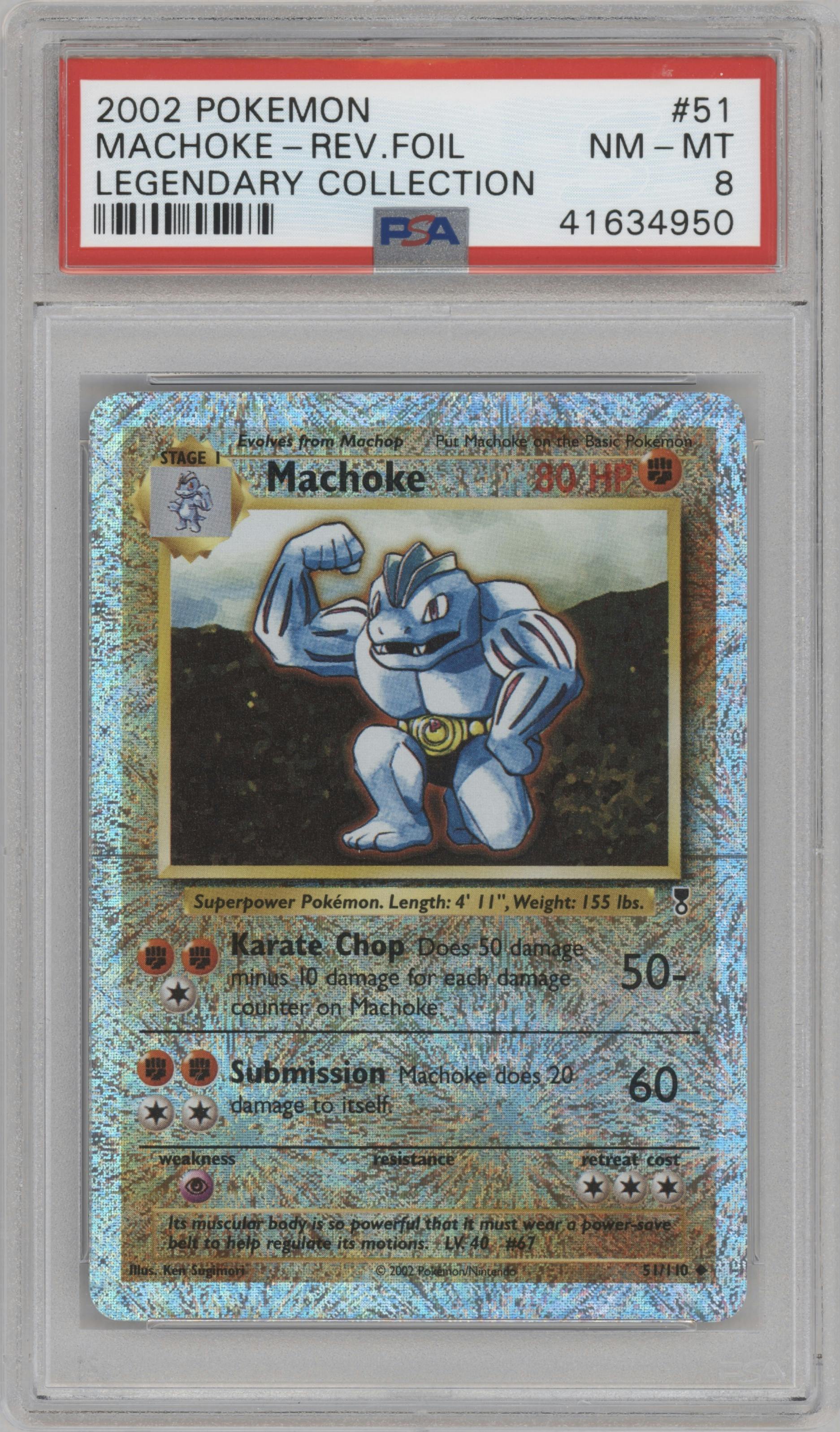 Machoke from the 2002 Pokemon  set graded by PSA and given an overall grade of 8.