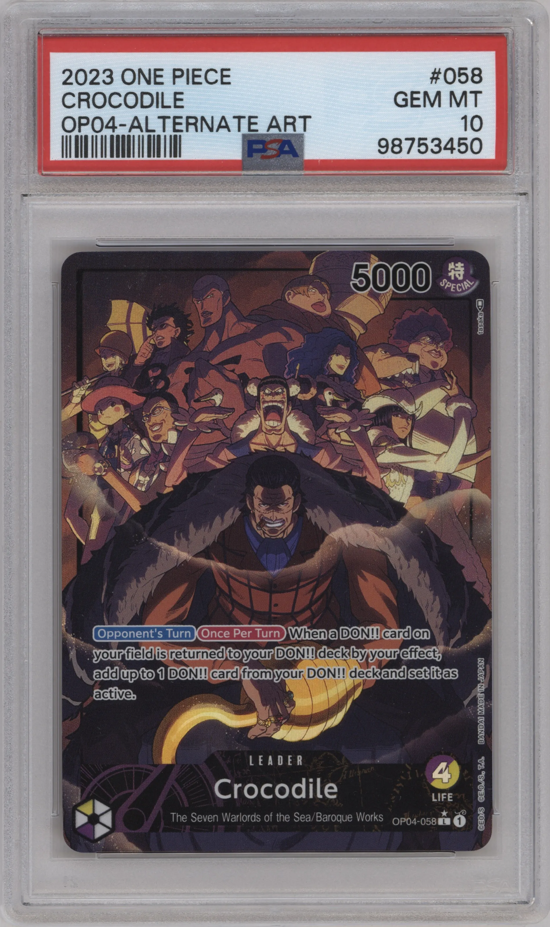 2023 One Piece Kingdoms of Intrigue Crocodile Alternate Art L #OP04-058 L PSA 10