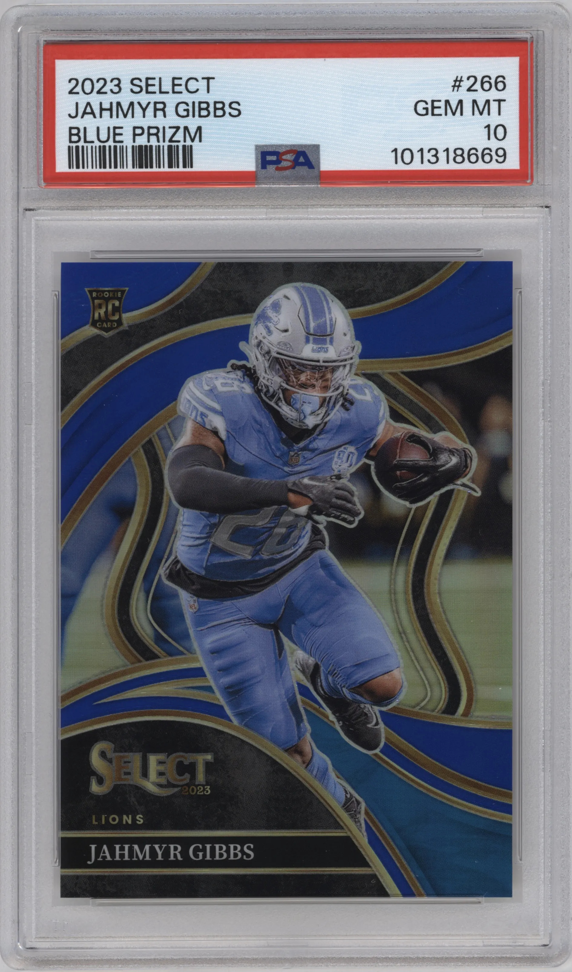 2023 Panini Select Club Lvl. Jahmyr Gibbs Blue Prizm #266 PSA 10