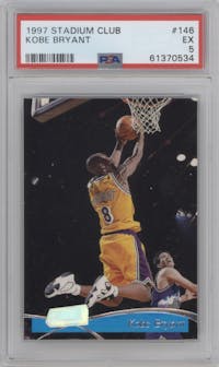 Kobe Bryant from the 1997-98 Topps Stadium Club set graded by PSA and given an overall grade of 5.
