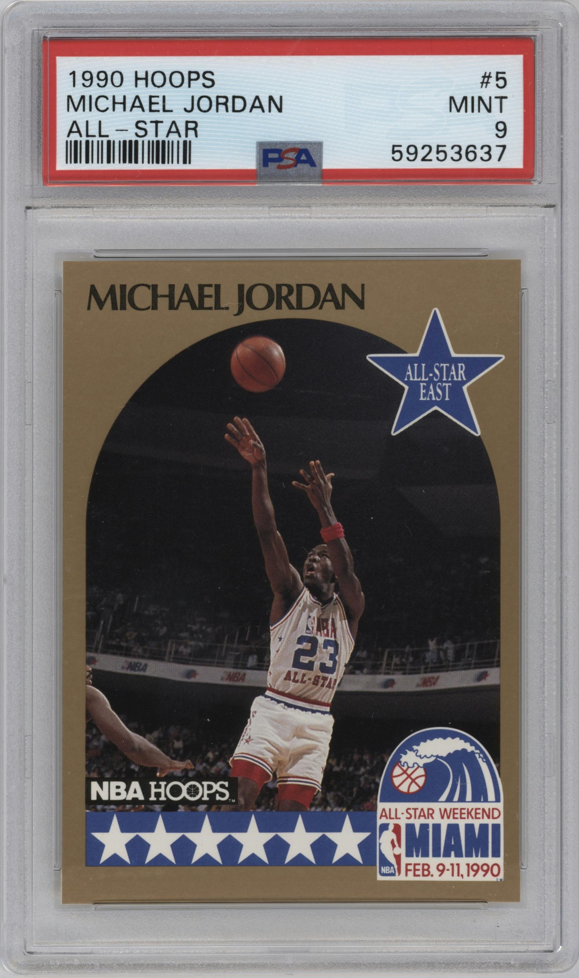 Michael Jordan from the 1990-91 NBA Hoops set graded by PSA and given an overall grade of 9.