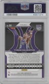Tyrese Haliburton from the 2020-21 Panini Prizm set featuring a Fast Break Purple parallel graded by PSA and given an overall grade of 10.