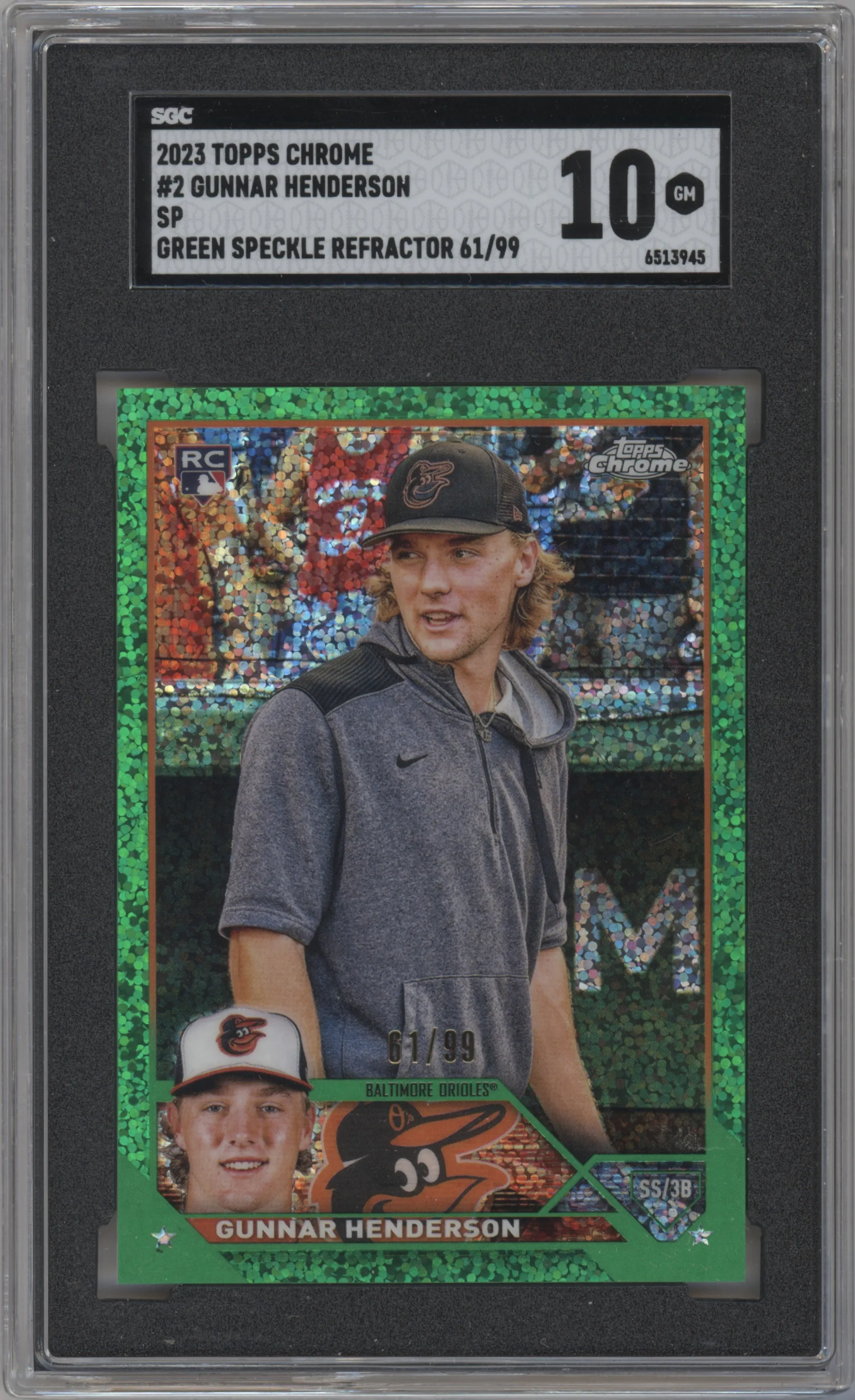 2023 Topps Chrome Image Variation Gunnar Henderson Green Speckle Refractor SGC 10