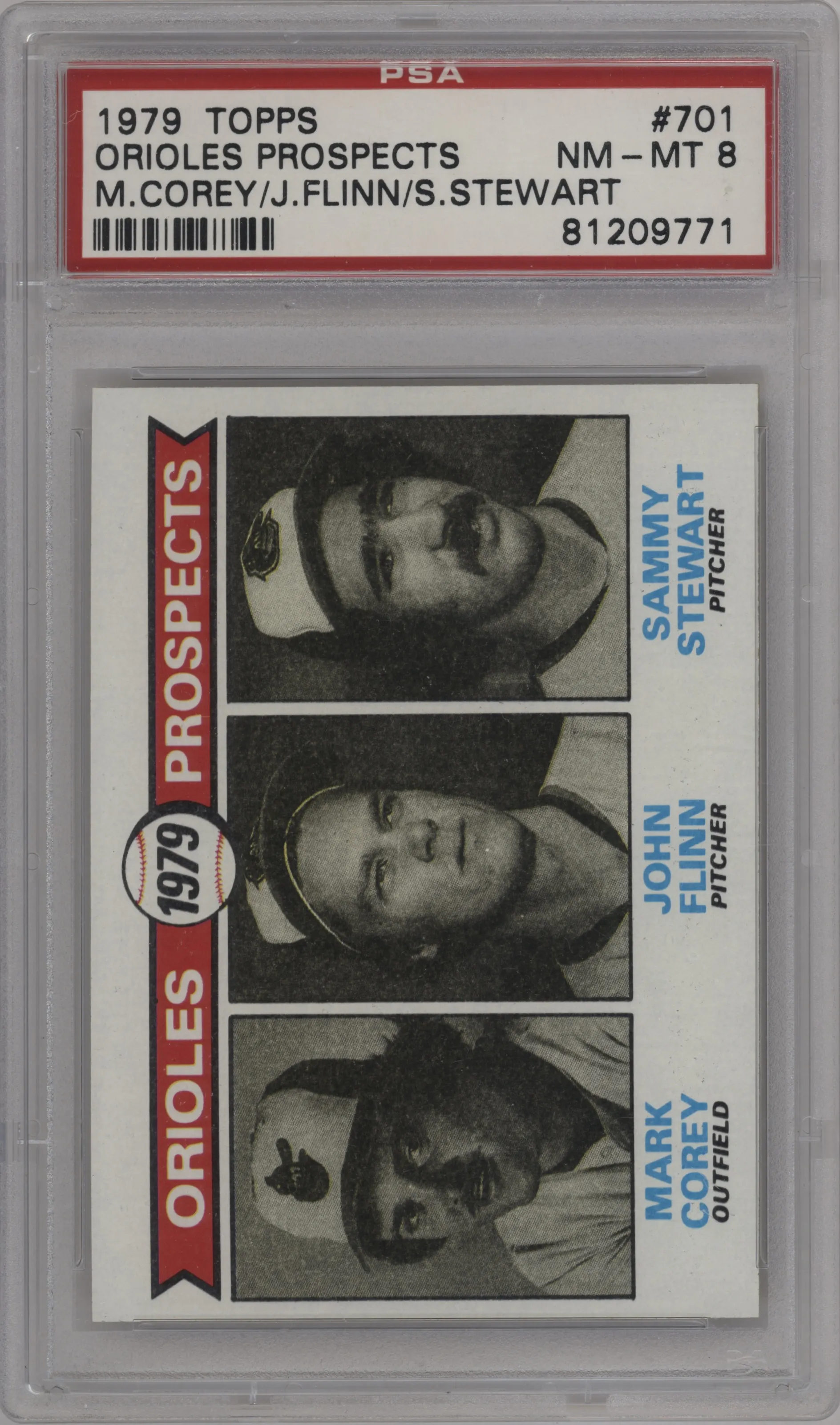 1979 Topps Mark Corey/John Flinn/Sammy Stewart PSA 8