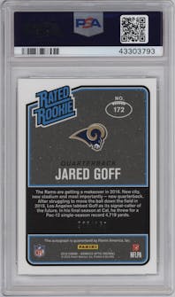 Jared Goff from the 2016 Panini Donruss Optic set graded by PSA and given an overall grade of 10.
