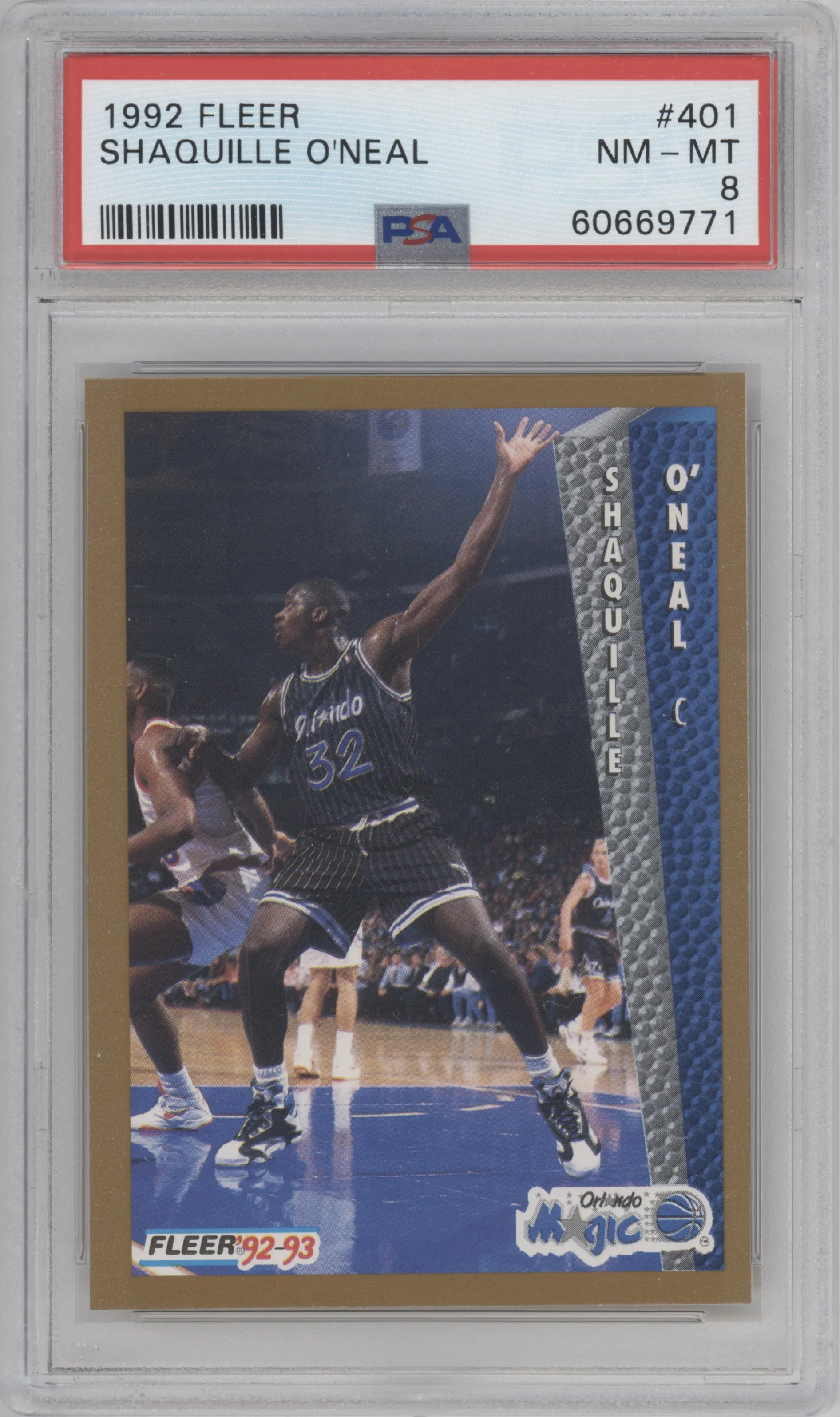 Shaquille O'Neal from the 1992-93 Fleer  set graded by PSA and given an overall grade of 8.