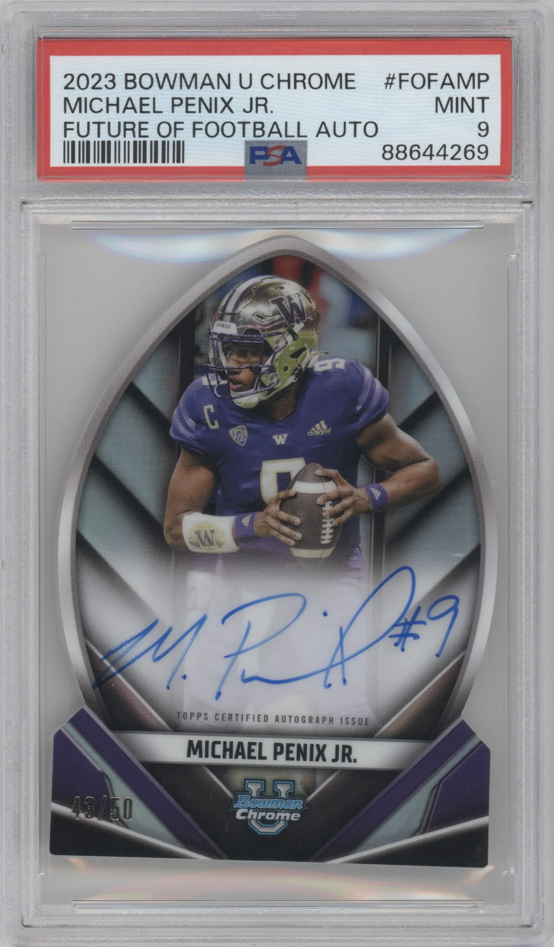 2023 Bowman Chrome University Future of Football Auto Michael Penix Jr. PSA 9