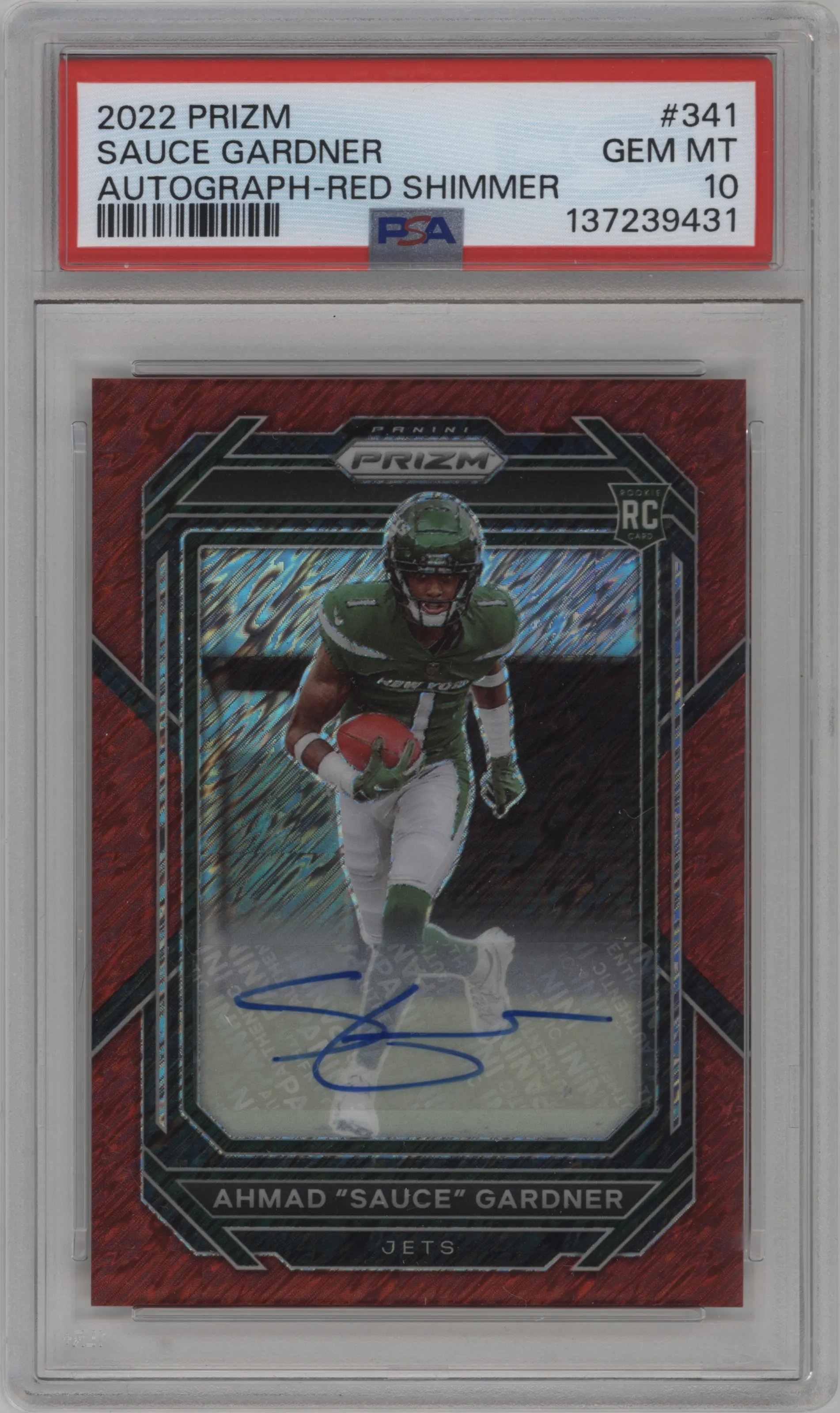 2022 Panini Prizm Rke.Auto Ahmad "Sauce" Gardner Red Shimmer #341 PSA 10