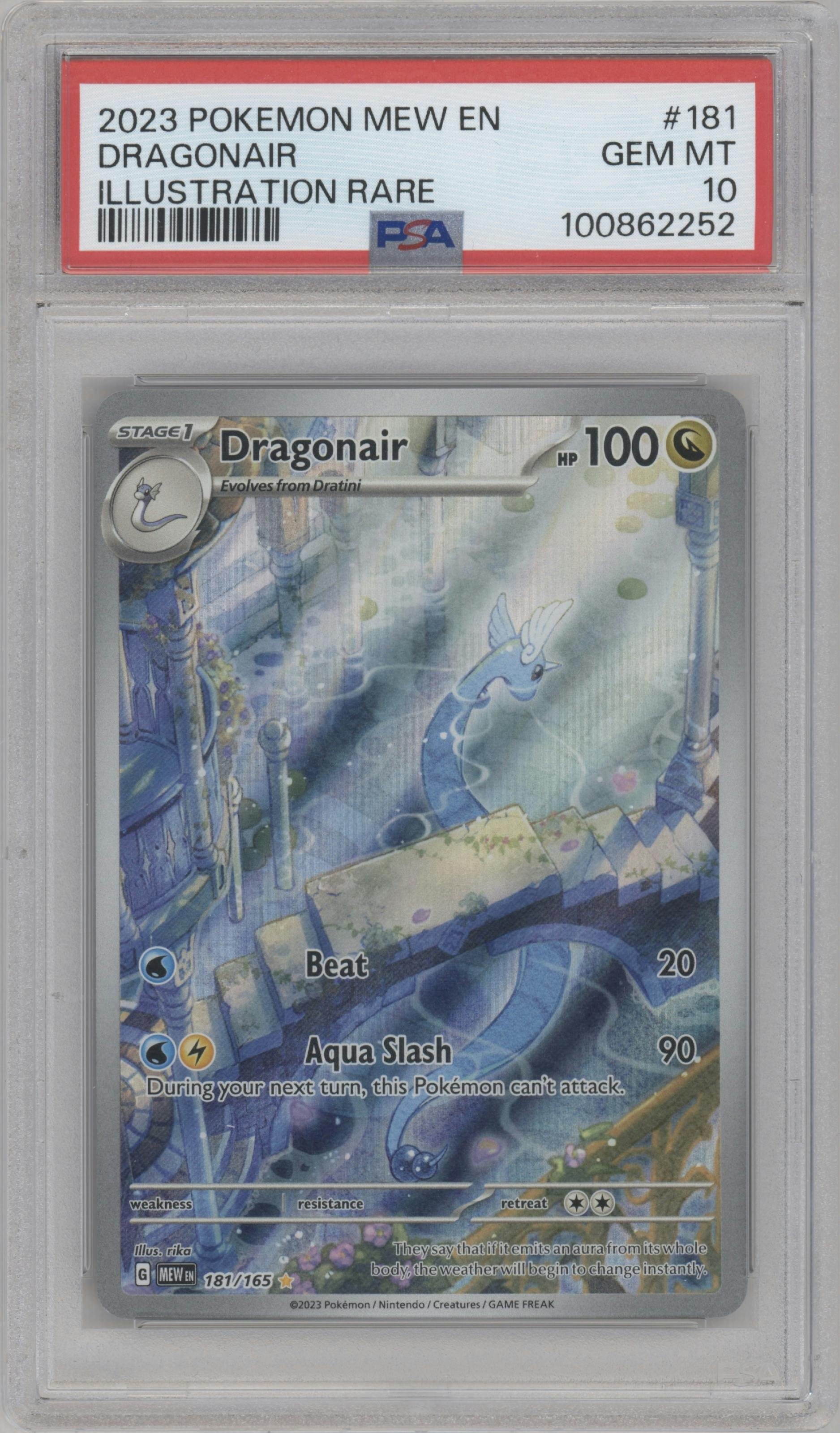 Dragonair from the 2023 Pokemon SV set graded by PSA and given an overall grade of 10.
