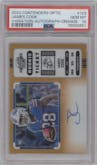 James Cook from the 2022 Panini Contenders Optic set featuring a Orange parallel graded by PSA and given an overall grade of 10.