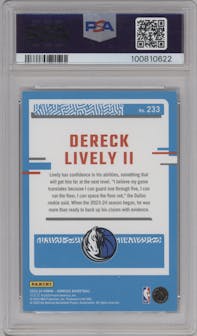 Dereck Lively II from the 2023-24 Panini Donruss set featuring a Green Holo Laser  parallel graded by PSA and given an overall grade of 9.
