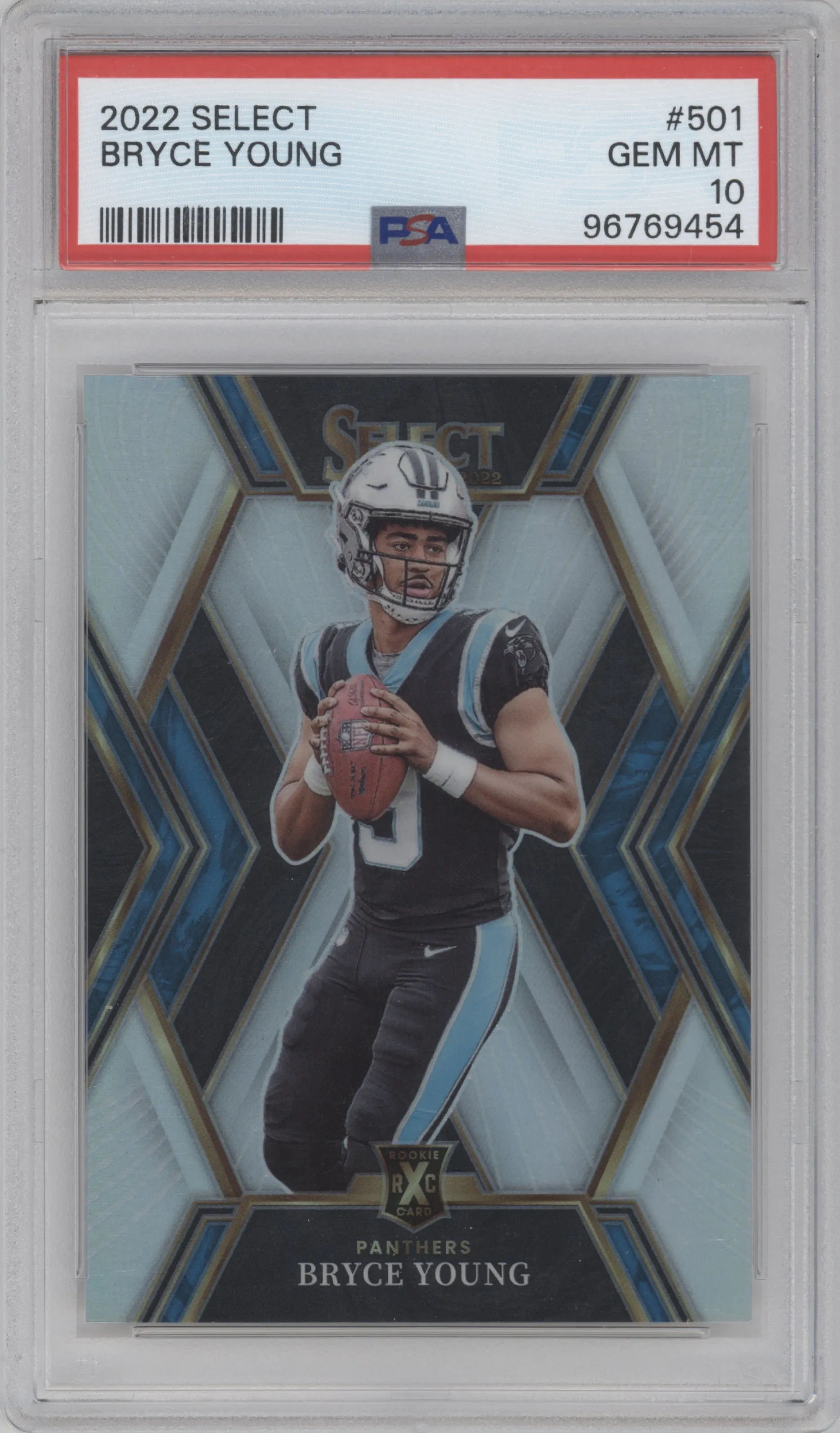 Bryce Young from the 2022 Panini Select set graded by PSA and given an overall grade of 10.