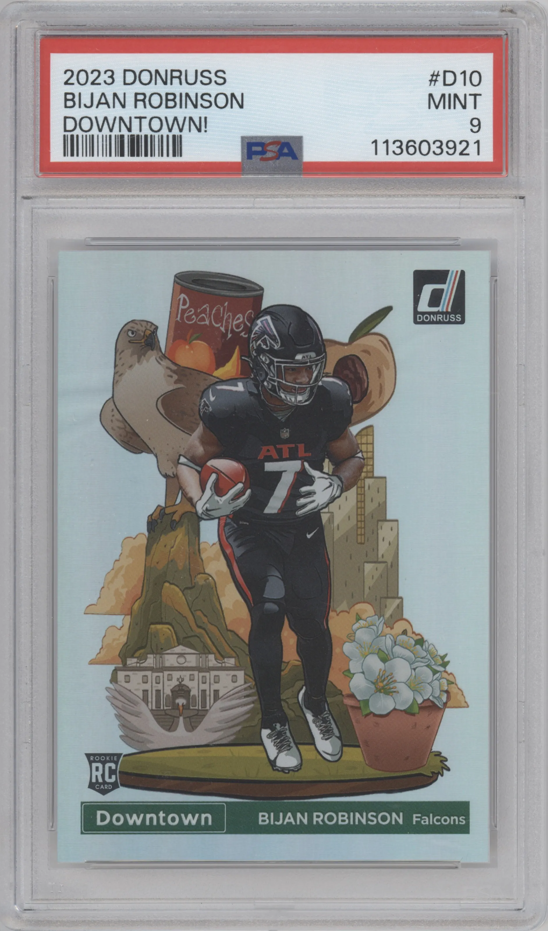 Bijan Robinson from the 2023 Panini Donruss set graded by PSA and given an overall grade of 9.