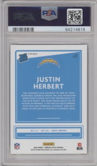 Justin Herbert from the 2020 Panini Donruss Optic set featuring a Red Mojo parallel graded by PSA and given an overall grade of 10.