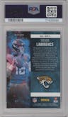 Trevor Lawrence from the 2021 Panini Rookies & Stars set featuring a Pink parallel graded by PSA and given an overall grade of 10.