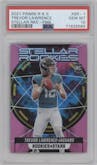 Trevor Lawrence from the 2021 Panini Rookies & Stars set featuring a Pink parallel graded by PSA and given an overall grade of 10.