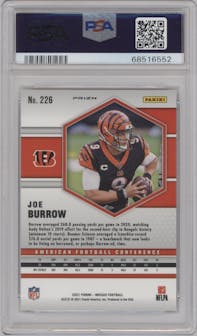 Joe Burrow from the 2021 Panini Mosaic set featuring a Reactive Orange parallel graded by PSA and given an overall grade of 10.
