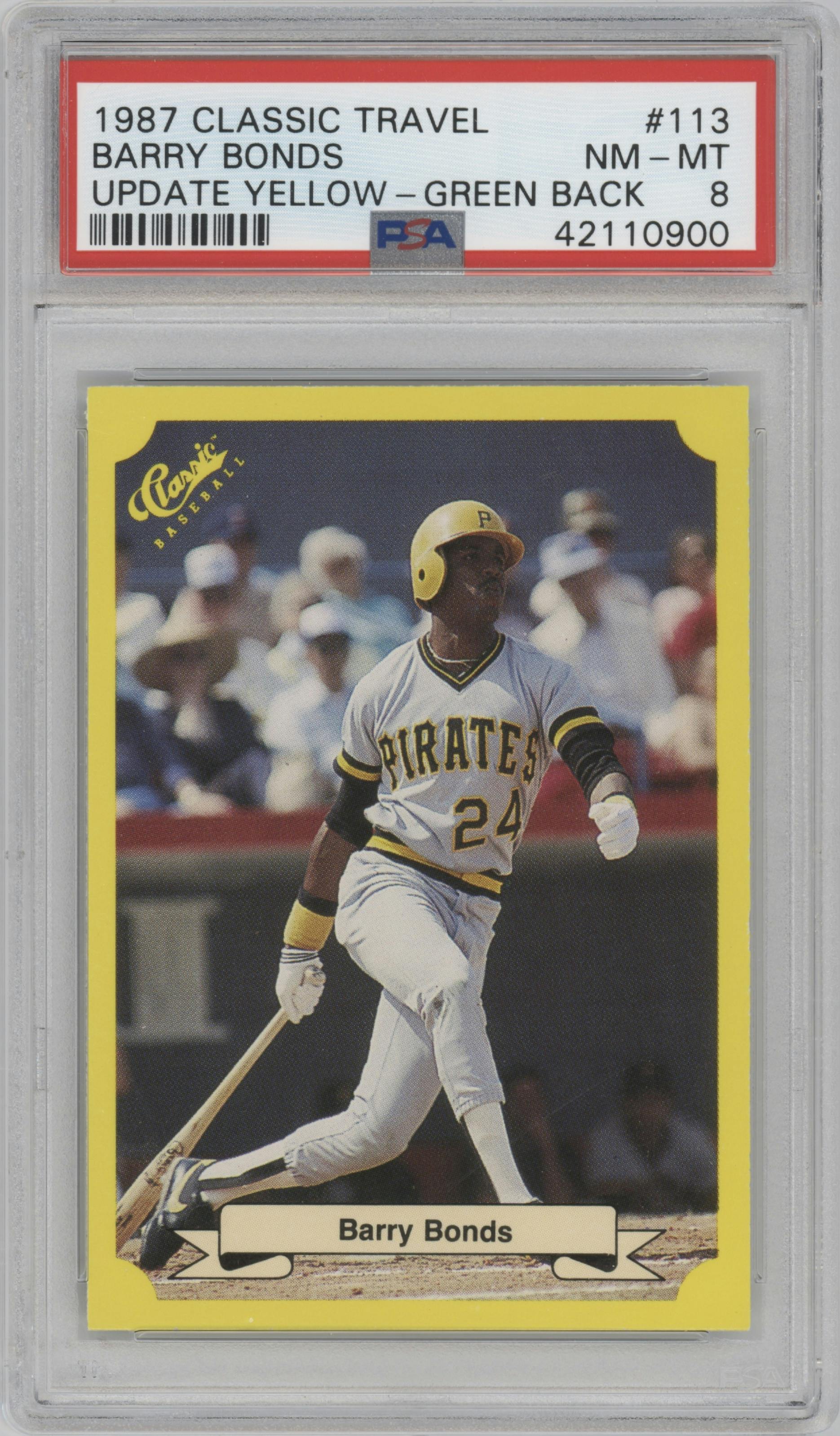 Barry Bonds from the 1987 Classic Update Yellow/Green set graded by PSA and given an overall grade of 8.