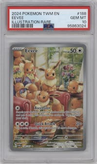 Eevee from the 2024 Pokemon SV set graded by PSA and given an overall grade of 10.